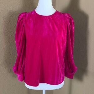 VICI Pink Velvet Bubble Sleeve Top | Size Small | Boutique Holiday Blouse